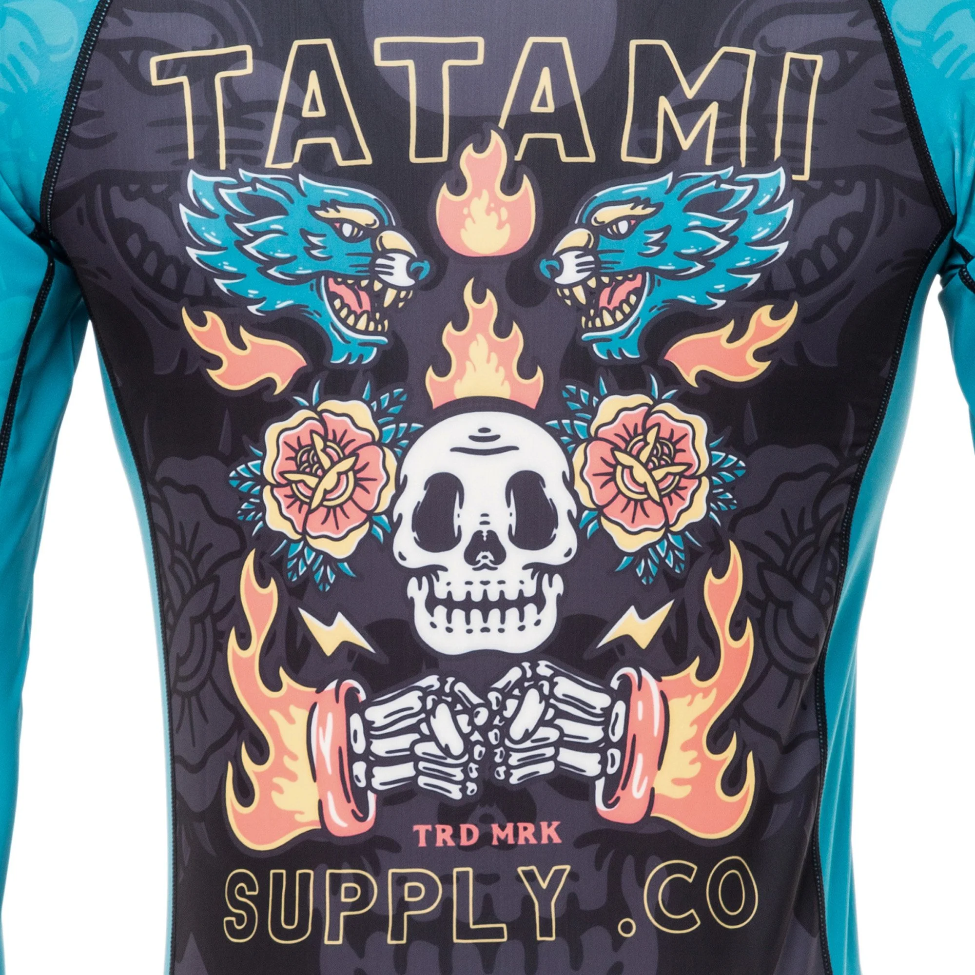 T-shirt de Compression Recyclé Eco Tech Tatami Fightwear Día de Los Muertos - Manches Longues - Noir/Bleu - Image 2