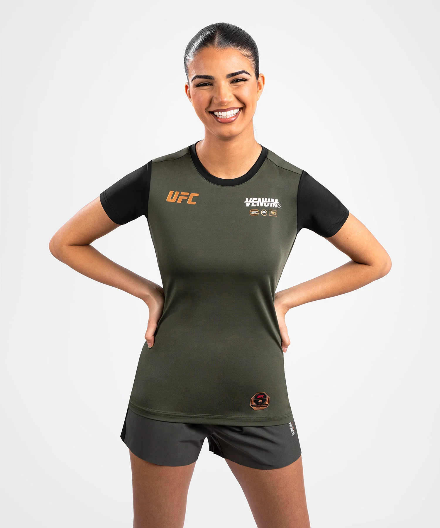 T-shirt Dry-Tech pour Femmes UFC Adrenaline by Venum Fight Week - Kaki/Bronze