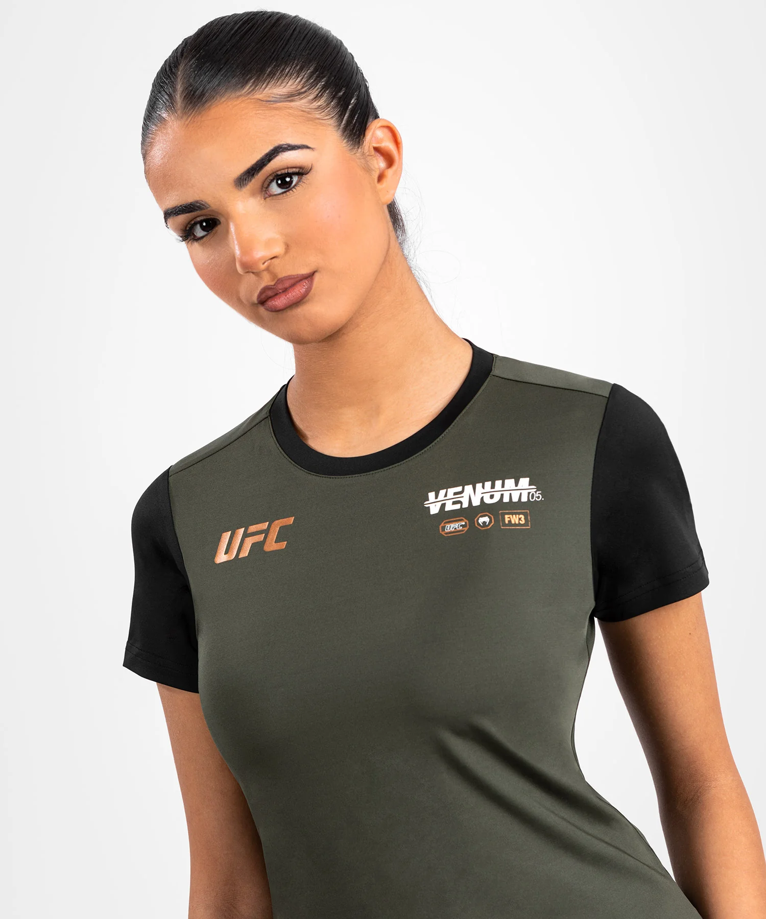 T-shirt Dry-Tech pour Femmes UFC Adrenaline by Venum Fight Week - Kaki/Bronze - Image 2