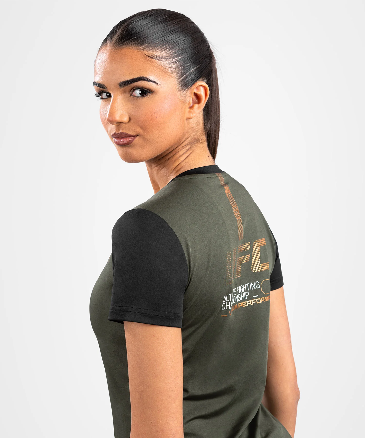 T-shirt Dry-Tech pour Femmes UFC Adrenaline by Venum Fight Week - Kaki/Bronze - Image 3