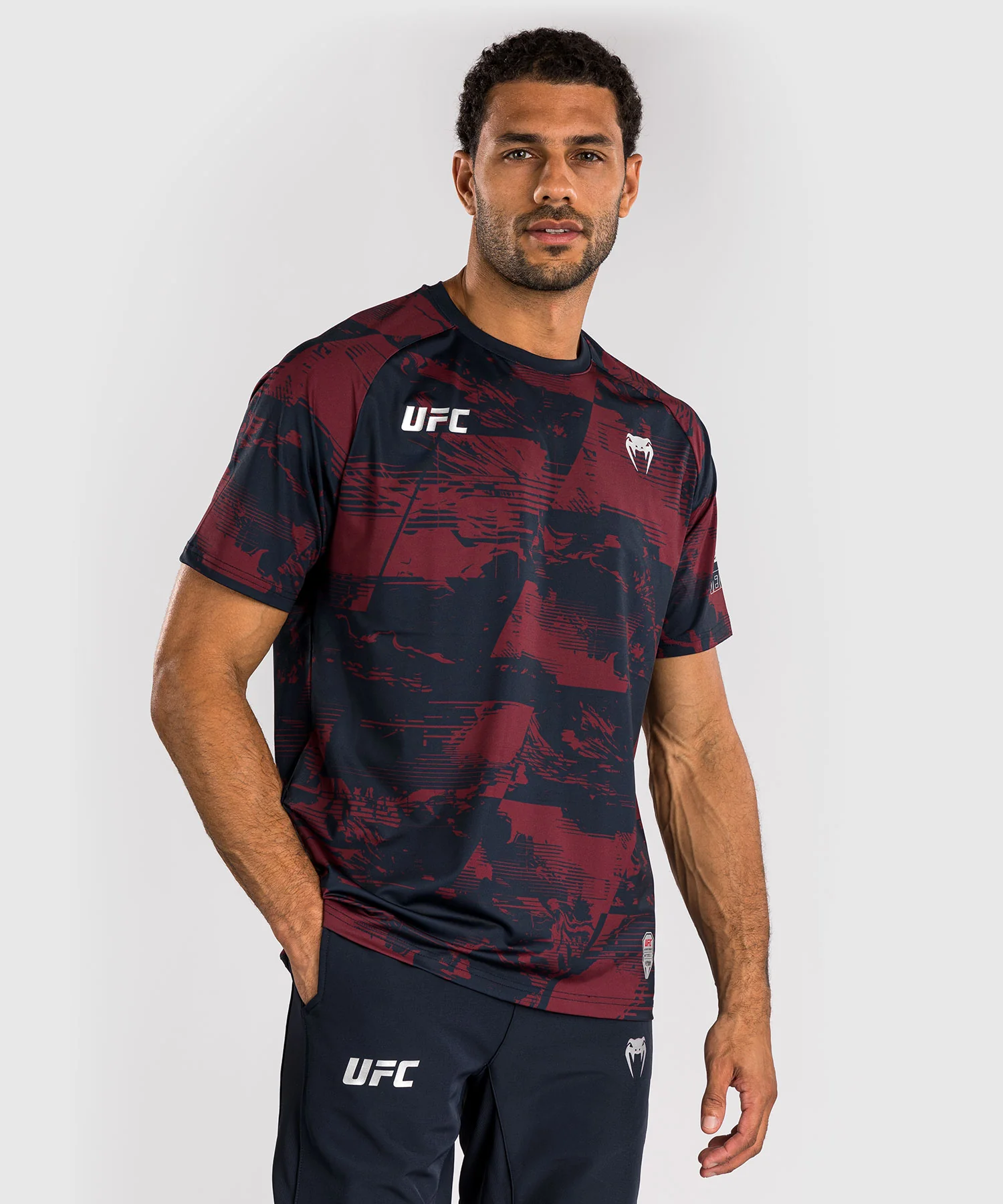 T-shirt manches courtes Performance Homme UFC Zenith by Venum Authentic Fight Week - Bleu marine/Bordeaux/Argent