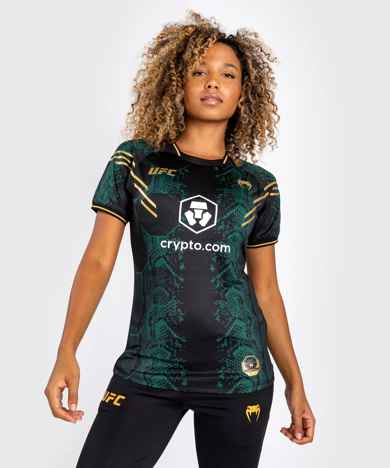 T-shirt Technique pour Femme UFC Adrenaline by Venum Authentic Fight Night - Emerald Edition - Vert/Noir/Or
