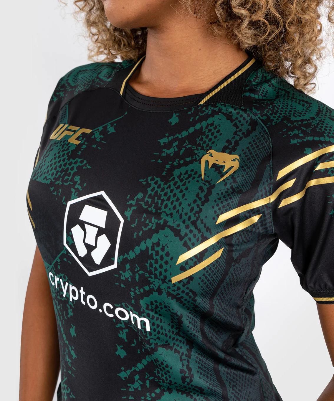 T-shirt Technique pour Femme UFC Adrenaline by Venum Authentic Fight Night - Emerald Edition - Vert/Noir/Or - Image 3