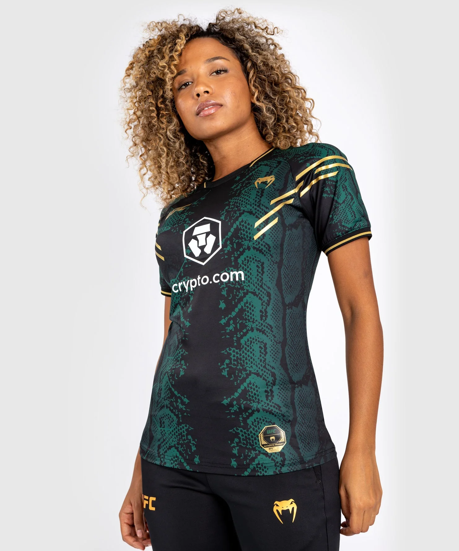 T-shirt Technique pour Femme UFC Adrenaline by Venum Authentic Fight Night - Emerald Edition - Vert/Noir/Or - Image 6