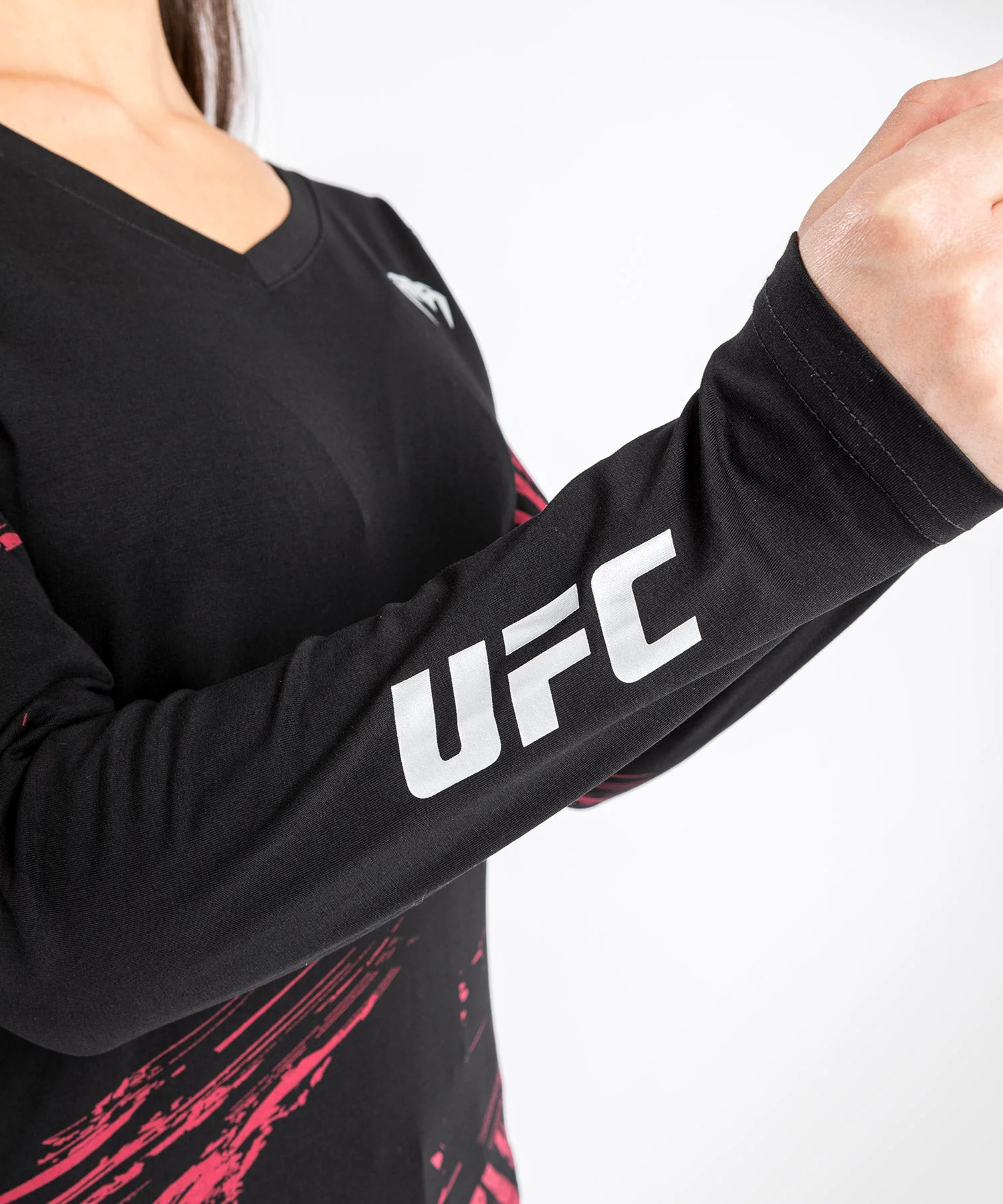 T-Shirt UFC Venum Authentic Fight Week 2.0 - Pour Femmes - Manches Longues - Noir/Rouge - Image 7