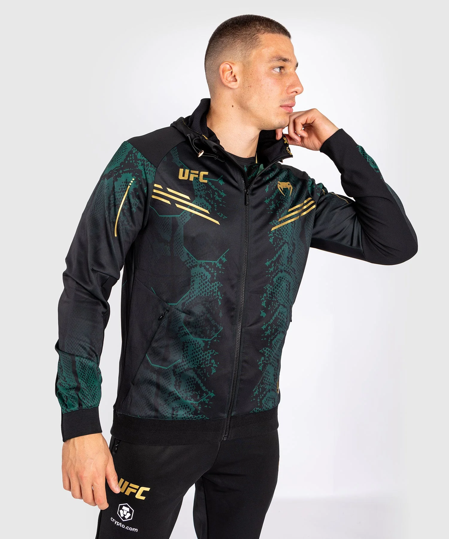 Veste à capuche pour Hommes UFC Adrenaline by Venum Authentic Fight Night - Emerald Edition - Vert/Noir/Or - Image 7